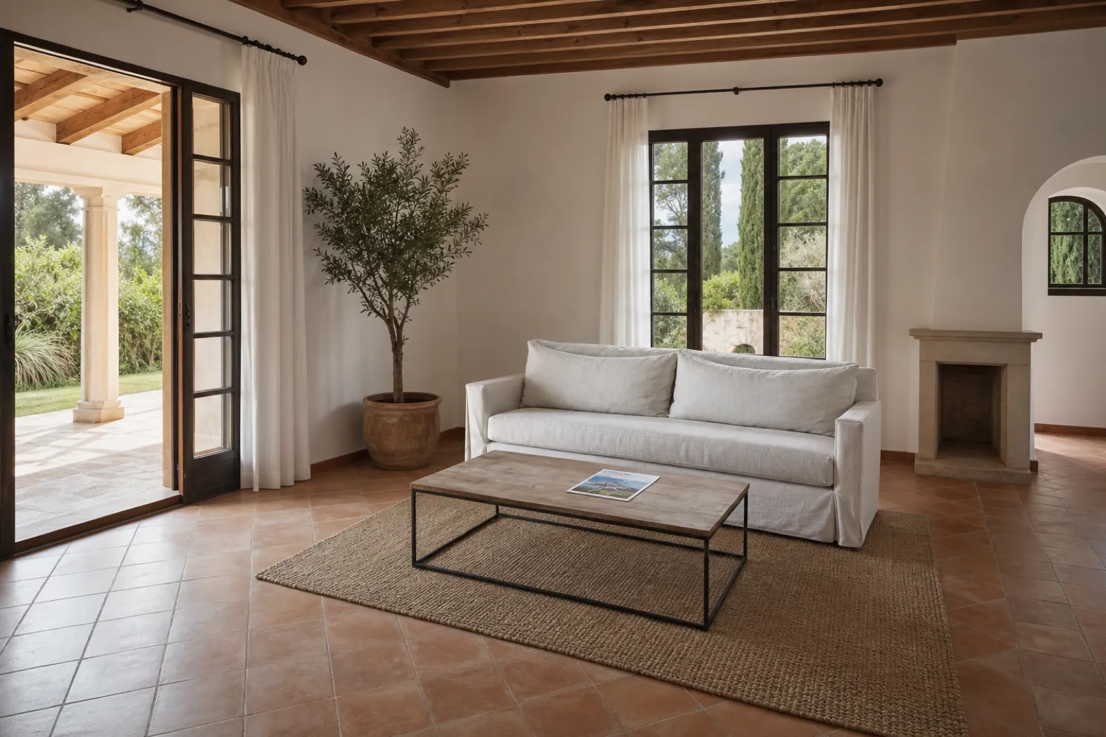 Leerer mediterraner Wohnraum in einem Haus auf Mallorca nach Besichtigung
