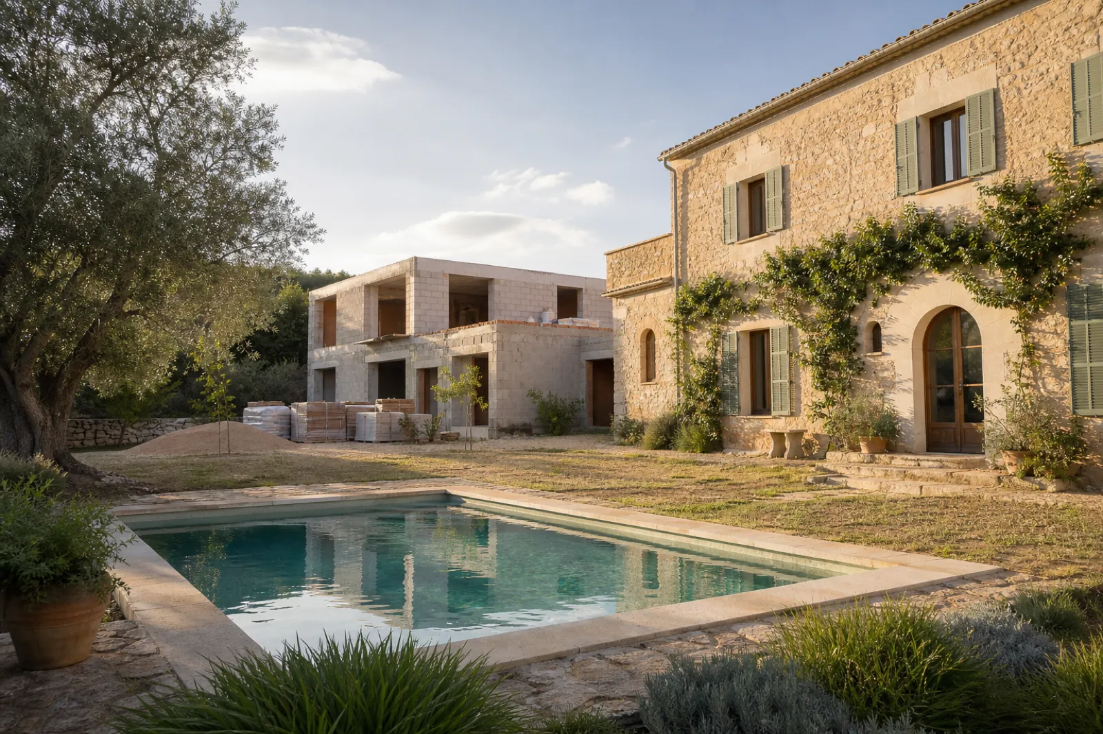 Mallorquinische Finca mit Pool und sichtbarem im Bau befindlichem Anbau