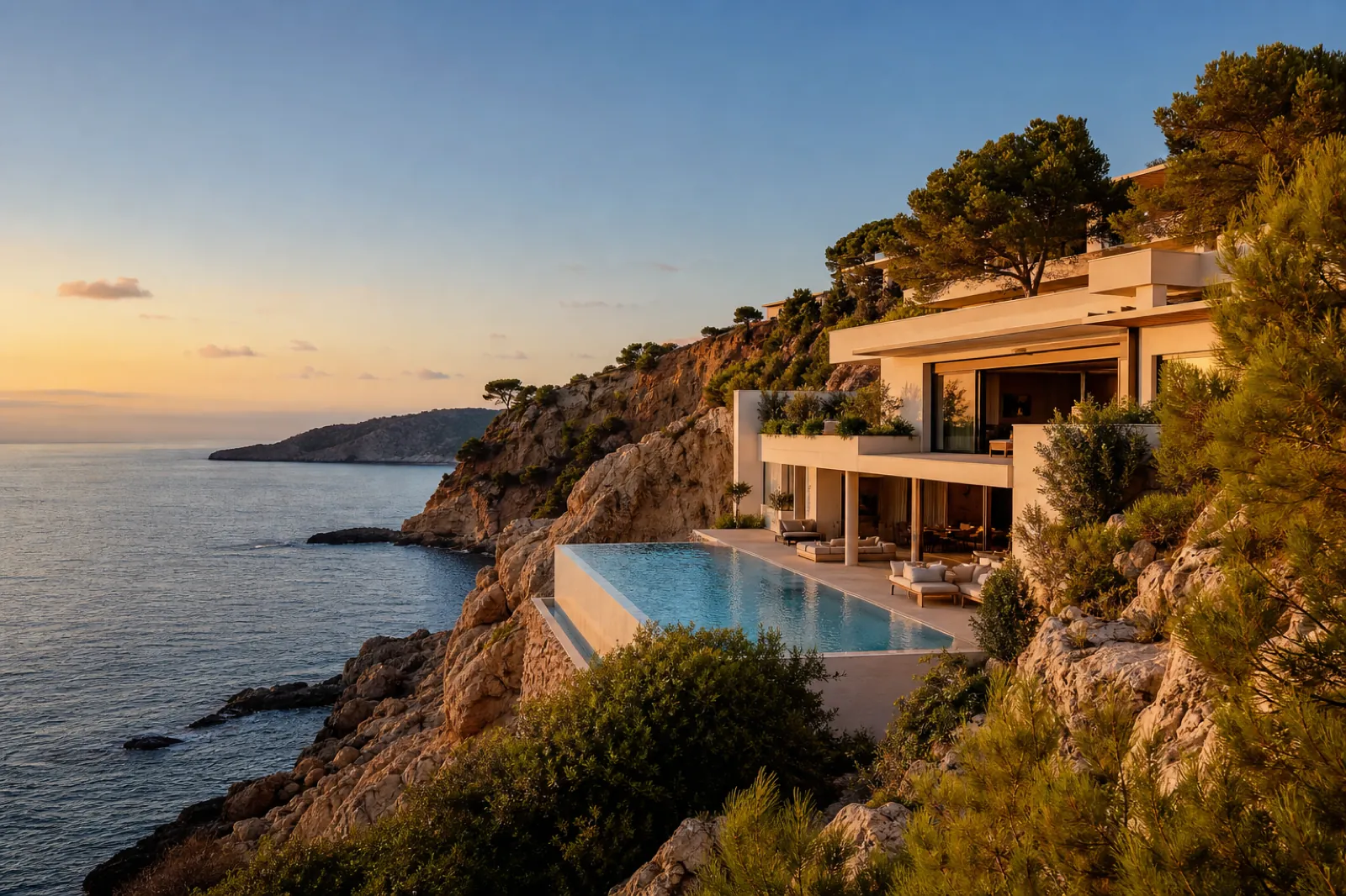 Moderne Villa in Cala Llamp in Klippenlage mit Infinity-Pool und Meerblick