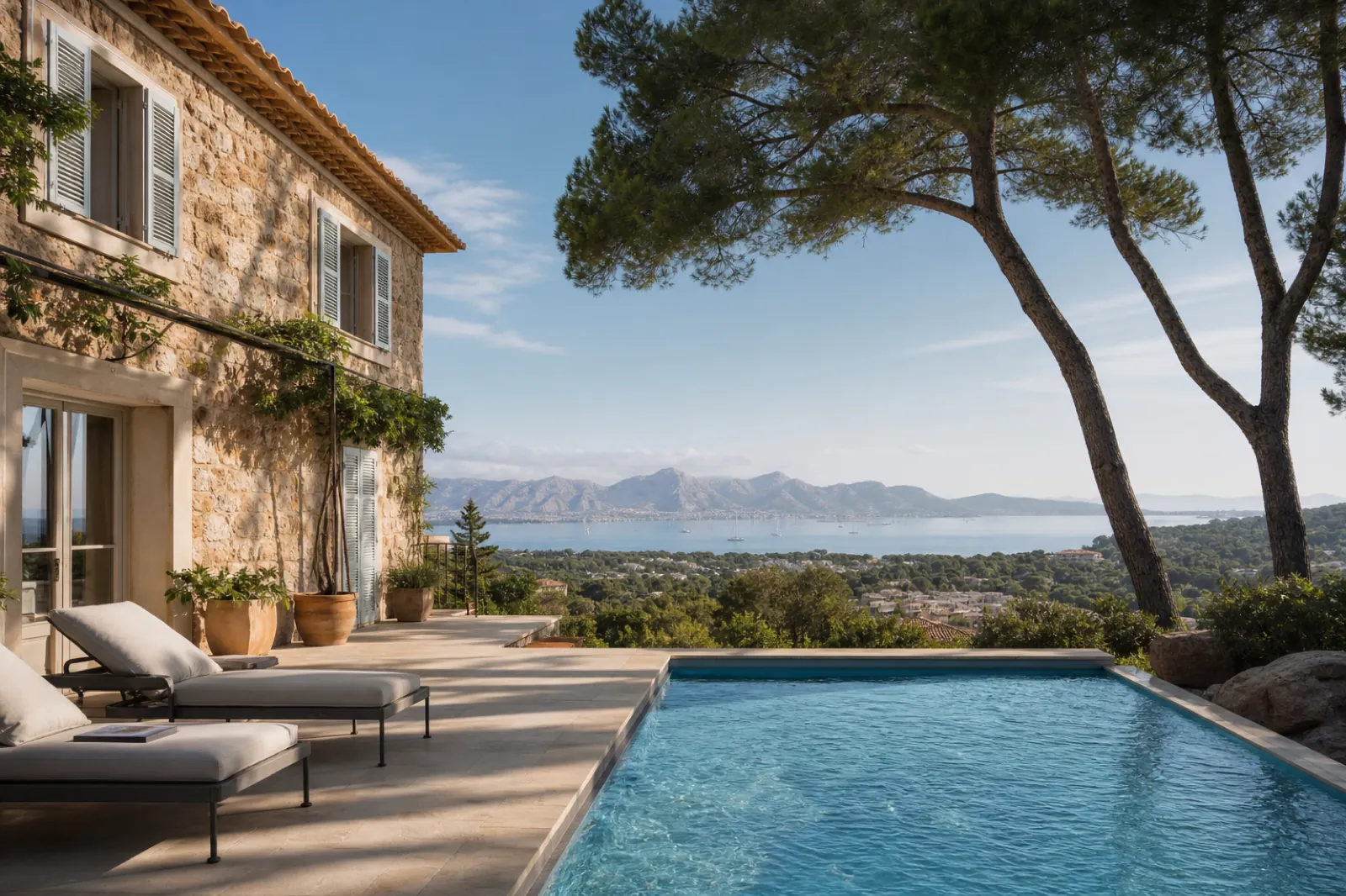 Mediterrane Villa in Alcúdia mit Pool, Pinien und Blick auf die Bucht